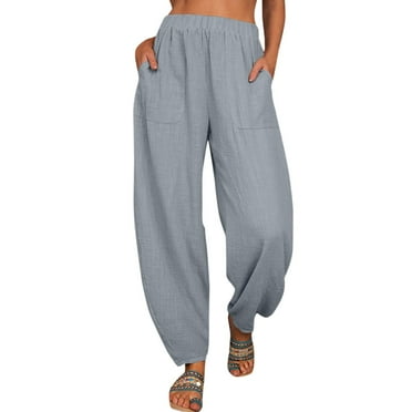 AOMPMSDX Pants For Women Womens Casual Solid Color Loose Pockets Elastic Waist Pants Long Trousers Grey Casual Shorts XL
