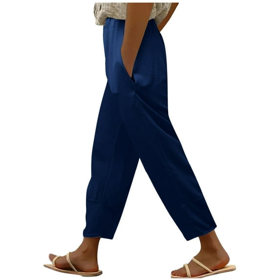 AOMPMSDX Pants For Women Womens Daily Elastic Waist Workout Trousers Solid Long Pants Loose Casual Trousers Navy Casual Shorts XXXXL