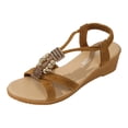 thumbnail image 1 of AOMPMSDX Sandals Women Comfortable Ladies Summer Retro Bohemian Style Beaded Milled Velvet Open Toe Beach Outwear Plus Size Sandals Brown Spring Summer Shoes 41, 1 of 9