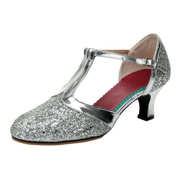 AOMPMSDX Sandals Women Comfortable Sandals For Latin Dance Shoes Heeled Ballroom Salsa Tango Party Sequin Dance Shoes Silver Bathroom Sandals 39