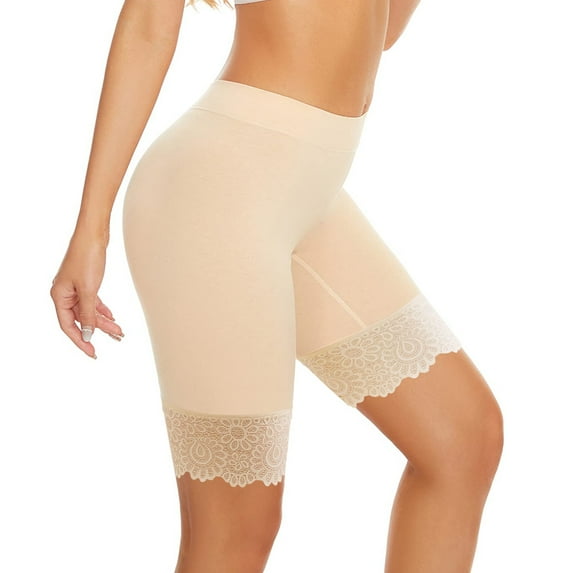 AOMPMSDX Seamless Non Shorts For Underskirt Ladies Anti Scratch Underwear Flat Shorts Lace Shorts Beige 8803/L