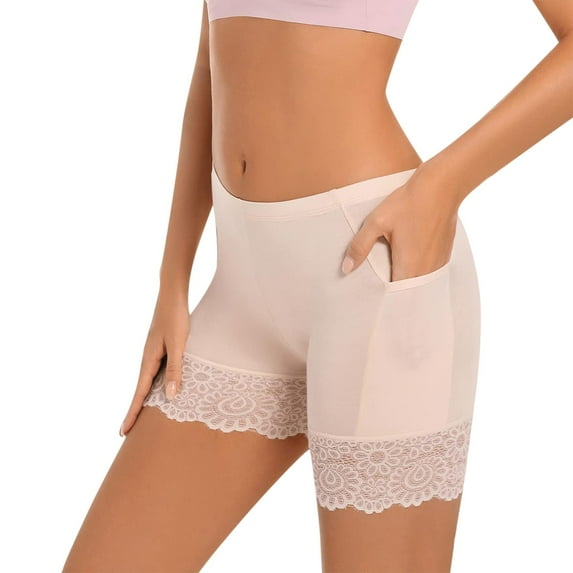 AOMPMSDX Seamless Non Slip Shorts For Underskirt Ladies Anti Scratch Underwear Flat Shorts Lace Shorts Beige L