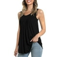 thumbnail image 1 of AOMPMSDX Tank Tops For Women Crew Neck Floral Printed Loose Flowy Cute Tunic Pleated Vest Black Sleeveless Basic Camisole Top S, 1 of 6