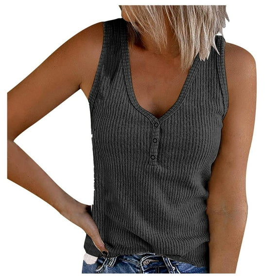 AOMPMSDX Tank Tops For Women V-Neck Undershirt Button-Down Undershirt Shirt T-Shirt Grey Elegant Summer Camisole Shirts L