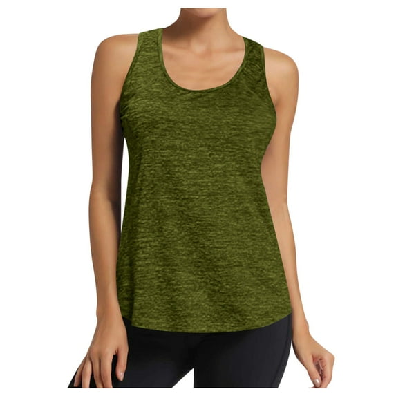 AOMPMSDX Tank Tops For Women Workout Sports Running Mesh Yoga Training Army Green Sleeveless Basic Camisole Top L