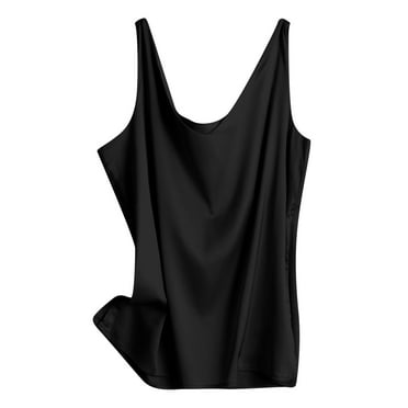 AOMPMSDX Tank Tops Women V Neck Satin Topgreat Daily Wear For Women 2024 Wardrobe Black Dressy Casual Cami Blouse L