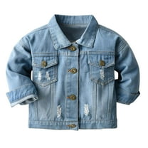 Toddler Jacket Winter Pocket Top Button Denim Down Baby Jeans Boys Girls & Kids Top Coat & Outerwear Blue 2 Years-3 Years
