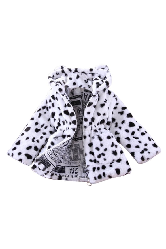 Toddler Baby Girls Winter Windproof Dairy Cow Printed Coat Hoodie Thicken Warm Outerwear Jacket Girls Coat&jacket White 2 Years-3 Years