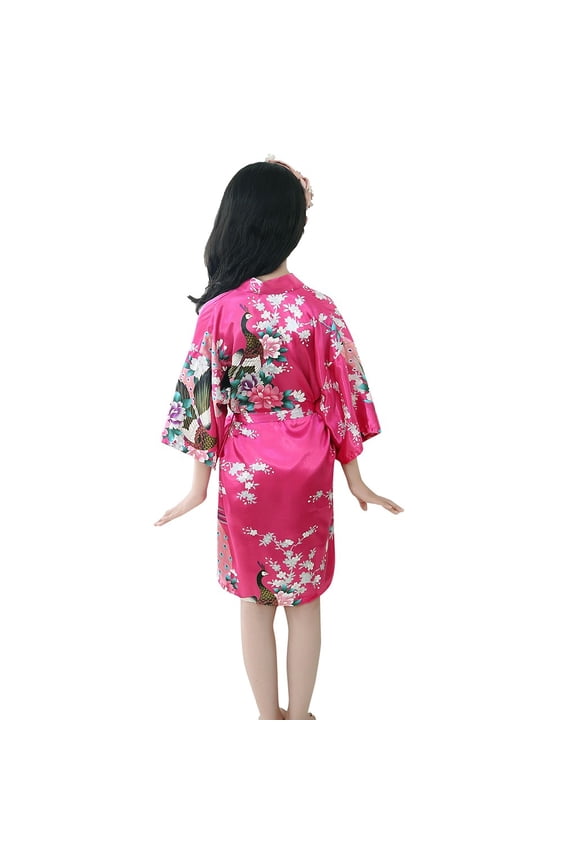 Toddler Baby Kid Girls Floral Silk Satin Kimono Robes Bathrobe Sleepwear Clothes Girls Coat&jacket Hot Pink 18 Months-24 Months