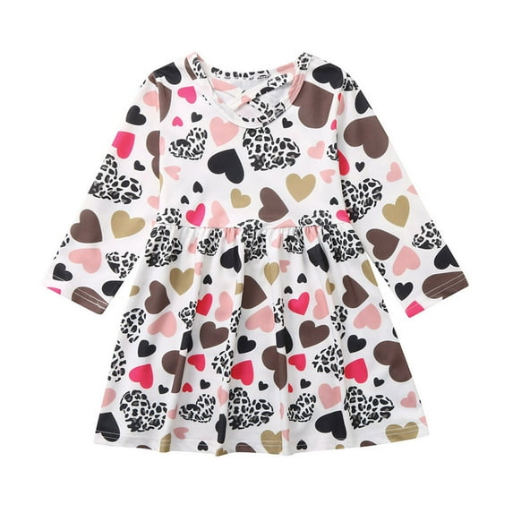AOMPMSDX Toddler Baby Kids Girls Valentine's Day Heart Leopard Princess Dress Clothes Children Casual Everyday Lovely Clothing Girls Dresses 3 Years-4 Years
