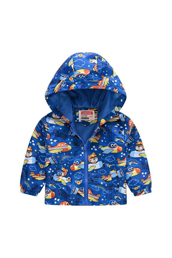 Toddler Boys Girls Casual Jackets Printing Cartoon Hooded Outerwear Zipper Coats Long Sleeve Windproof Coats Boys Coat&jacket Blue 3 Years-4 Years