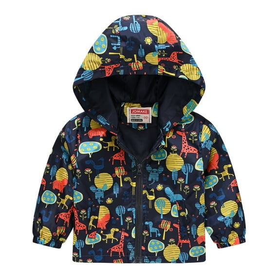 AOMPMSDX Toddler Boys Girls Casual Jackets Printing Cartoon Hooded Outerwear Zipper Coats Long Sleeve Windproof Coats Boys Coat&jacket Sky Blue 2 Years-3 Years