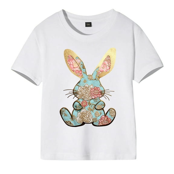 AOMPMSDX Toddler Girls Boys Easter Summer Short Sleeve Letter Carton Prints T Shirt Tops For Children Clothes Soft Gold 9 Years-10 Years