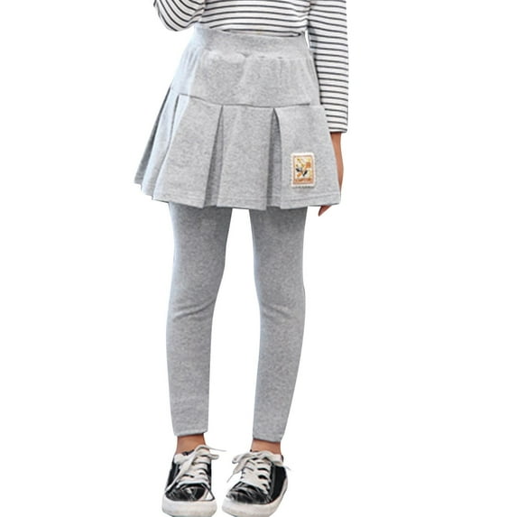 AOMPMSDX Toddler Girls Pantskirt Footless Leggings With Skirt Kids Clothes Ruffle Pantskirt Grey 12 Years-14 Years