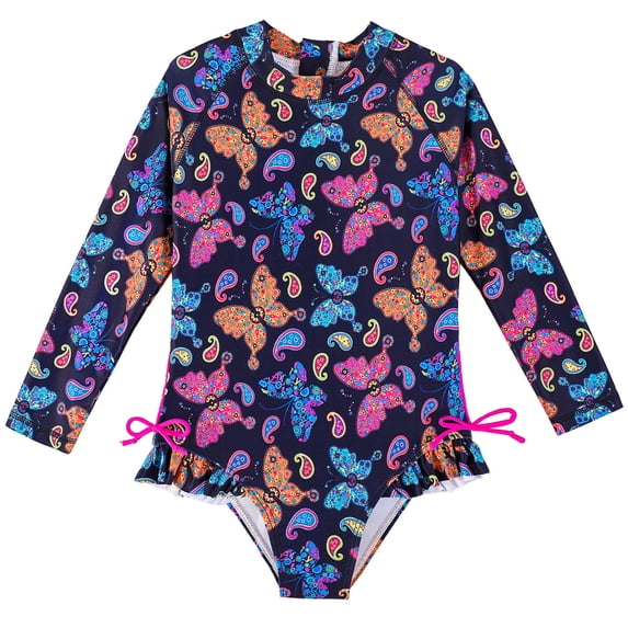 AOMPMSDX Toddler Girls Swimsuit 1 Piece Ruffle Bathing Suit Cute Print Beach Swimwear Purple 4 Years-5 Years
