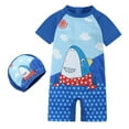 thumbnail image 1 of AOMPMSDX Toddler Kids Baby Boys Girls Swimsuit 1 Piece Zipper Bathing Suit Swimwear With Hat Rash Guard Surfing Suit Upf 50+ Summer Cute Casual Poolwear Sky Blue S(1 Years-2 Years), 1 of 6