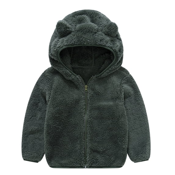 AOMPMSDX Toddler Kids Baby Gril Boy Cute Ear Zipper Thick Hooded Coat Warm Outwear Girls Coat&jacket Dark Gray 2 Years-3 Years
