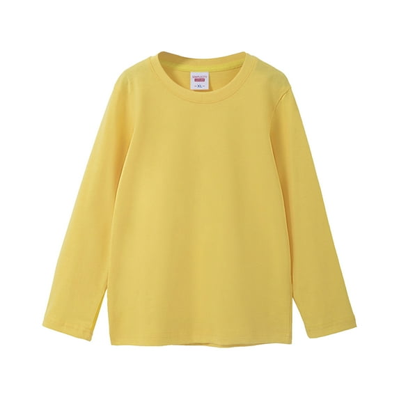 AOMPMSDX Toddler Kids Boys Girls Long Sleeve Basic Inside T Shirt Casual Tees Shirt Tops Solid Cloths Yellow 4 Years-5 Years