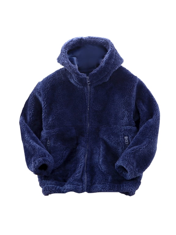 Toddler Kids Boys Girls Long Sleeve Winter Solid Colour Zippered Hoodie Coat Jacket Thicken Warm Outwear Boys Coat&jacket Navy 9 Years-10 Years