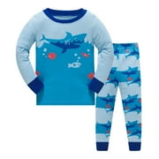AOMPMSDX Toddler Boys Pajamas Dinosaur Cotton Kids 2 Piece Pj'S Long Sleeve Sleepwear Clothes Set Black 5 Years-6 Years