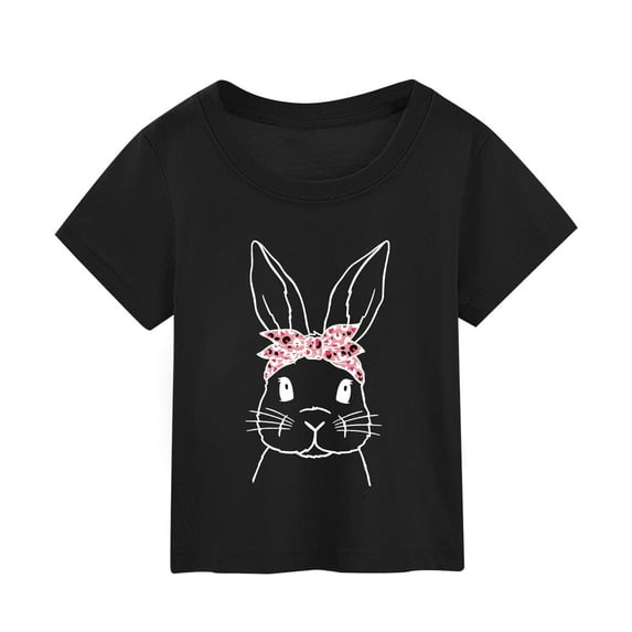 AOMPMSDX Toddler Summer Children's Easter Cartoon Bunny Print Short Sleeved T Shirt For Boy And Girl Festival Out Wear Top Black 3 Years-4 Years