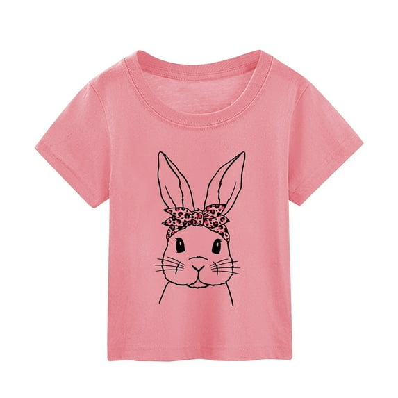AOMPMSDX Toddler Summer Children's Easter Cartoon Bunny Print Short Sleeved T Shirt For Boy And Girl Festival Out Wear Top Pink 1 Years-2 Years