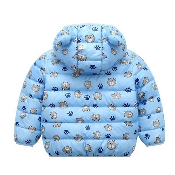 AOMPMSDX Winter Baby Boys Girls Cartoon Print Bear Ear Hooded Outerwear Jacket Coat Boys Coat&jacket Blue 6 Months-12 Months
