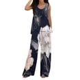 thumbnail image 1 of AOMPMSDX Women Boho Two Piece Outfits Casual Printed Vest Sleeveless Top Loose Wide Leg Pants Set Suit Dark Blue XXL, 1 of 5