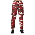 thumbnail image 1 of AOMPMSDX Women Camo Pants Cargo Trousers Cool Camouflage Pants Elastic Waist Casual Multi Outdoor Jogger Pants With Pocket Red XL, 1 of 5
