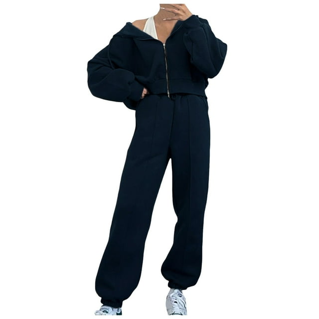 AOMPMSDX Women Fashion Hoodie And Trousers Suits Tracksuit Solid Color