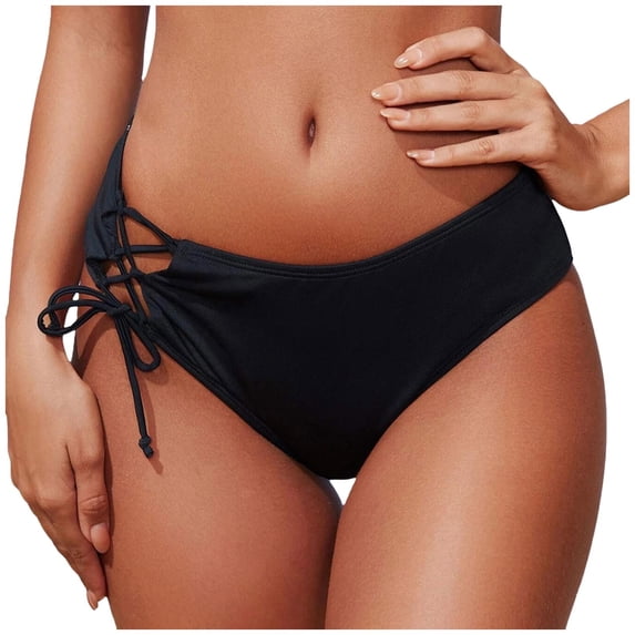 AOMPMSDX Women Plus Size High Waist Bikini Bottoms Swim Briefs Beach Shorts Ruched Bottom High Cut Swim Bottom Full Coverage Swimsuit Bottom Sports Yoga Shorts Swimbottom Black M