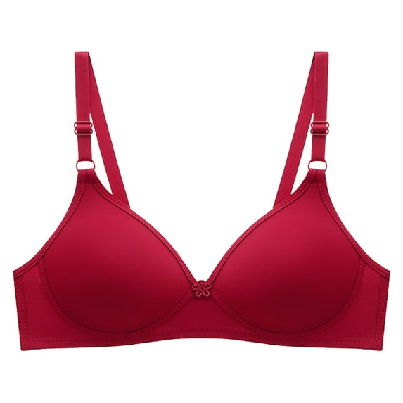 AOMPMSDX Women'S Front Side Buckle Lace Edge Without Steel Ring Movement Seamless Gathering Adjustment Yoga Sleep Large Bra Red 38