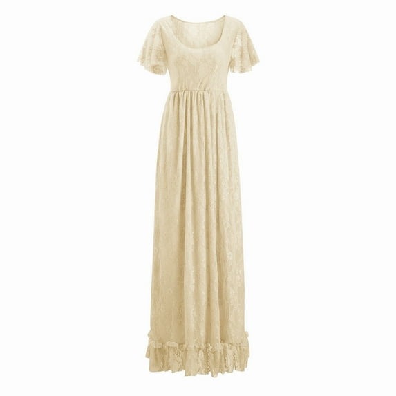 AOMPMSDX Women'S Lace Maternity Ruffles Short Sleeved Dress Long Dress Photography Flying Sleeve Dress Maternity Dress Yellow XXL