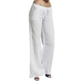 thumbnail image 1 of AOMPMSDX Women'S Pants Casual Elastic Leg Drawstring Cotton Waist Pants Solid Long Women Wide Pants White Casual Shorts XXL, 1 of 7