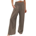 thumbnail image 1 of AOMPMSDX Women'S Pants High Waist Wide Leg Palazzo Smocked Elastic Waist Loose Comfy Casual Pajama Pants Pockets Coffee Loose Fit Trousers S, 1 of 7