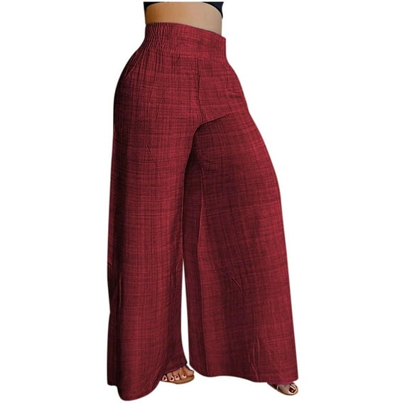 AOMPMSDX Women'S Pants Ladies Solid Color Spring/Summer High Waisted Wide Leg Pants Casual Pants Red Casual Shorts XL