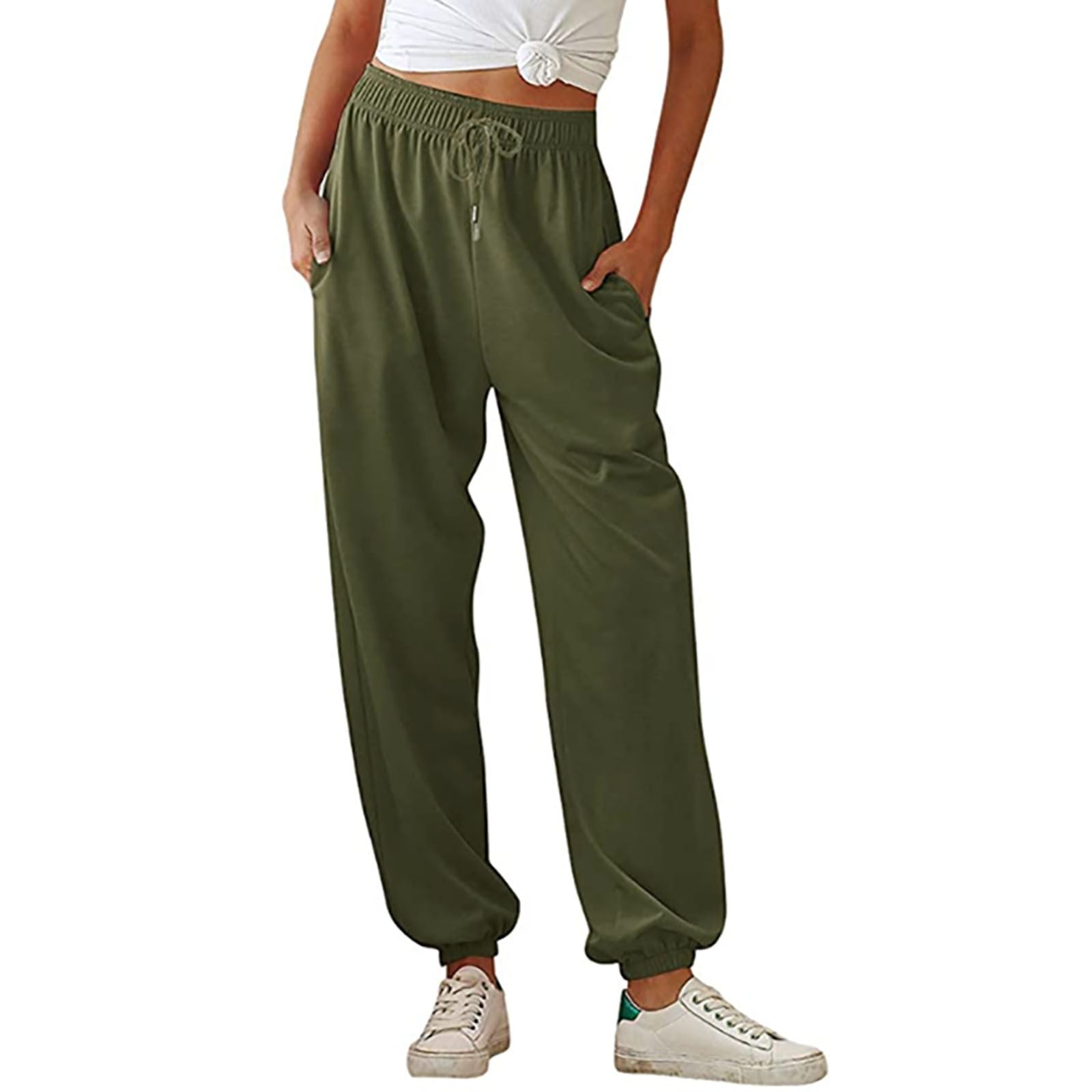 AOMPMSDX Women'S Pants Women'S Active Elastic Waist Drawstring Baggy