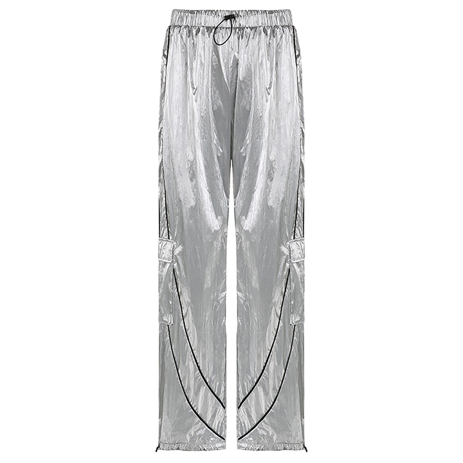 Contrast Elastic Waist Shiny Trousers