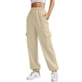 thumbnail image 1 of AOMPMSDX Women'S Pants Womens Daily Home Outdoor Elastic Waist Side Pockets Trousers Casual Workout Trousers Sweatshirt Cargo Pants Khaki Loose Fit Trousers S, 1 of 4
