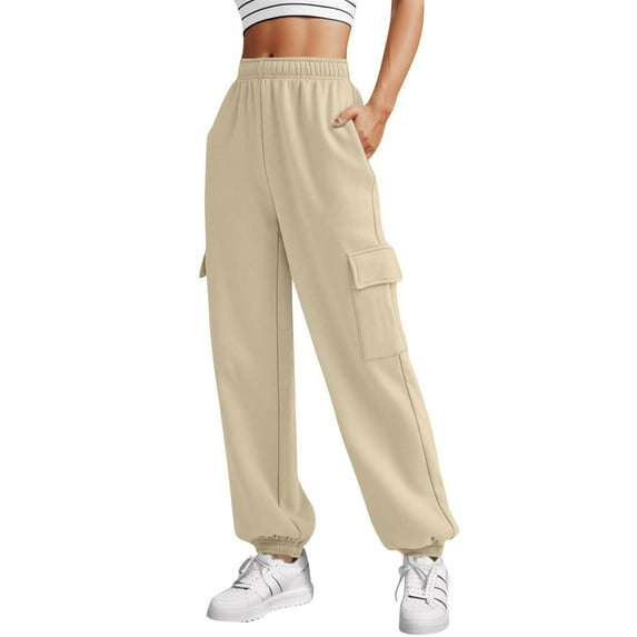 AOMPMSDX Women'S Pants Womens Daily Home Outdoor Elastic Waist Side Pockets Trousers Casual Workout Trousers Sweatshirt Cargo Pants Khaki Loose Fit Trousers S