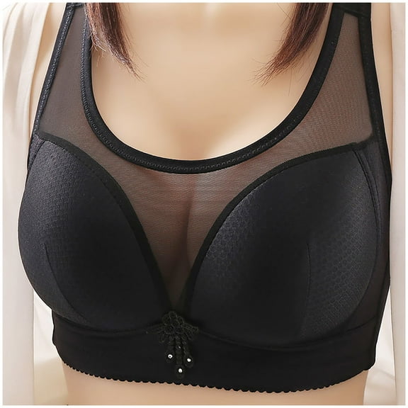AOMPMSDX Women Sexy Lace Back Button Shaping Cup Adjustable Shoulder Strap Large Size Underwire Bra Black 38