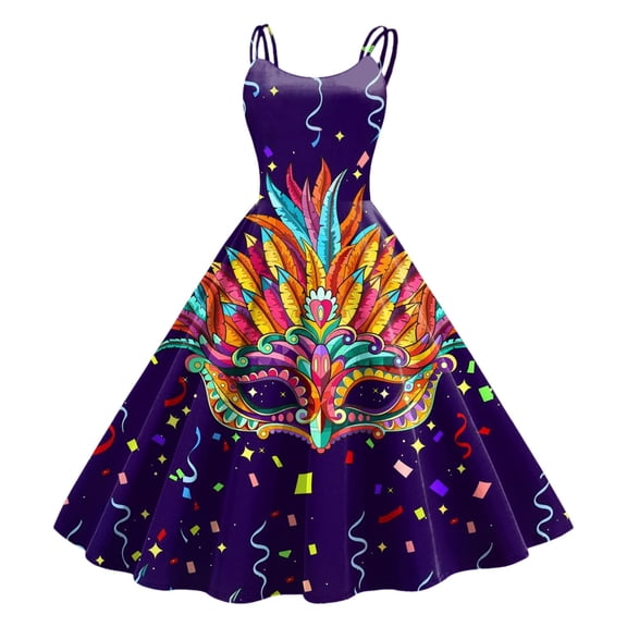 AOMPMSDX Women Sleeveless Knee Length Retro A Line Flared Swing Formal Prom Party Dress Khaki M