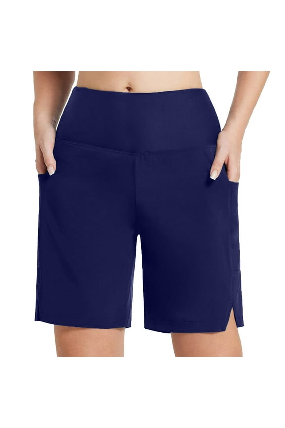 Women Suit Shorts Waisted Swim Drawstring Bottoms Swimsuit High Boy Shorts Pocket Bathing Swimwears Tankinis Set Sports Yoga Shorts Swimbottom With Built In Leggings Navy S