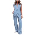 thumbnail image 1 of AOMPMSDX Women's 2 Piece Outfits Sleeveless Suit Vest And Wide Leg Pants Business Casual Sets Blue XL, 1 of 8
