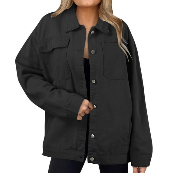 AOMPMSDX Women's Denim Jackets Women's Oversized Denim Jacket Casual Long Boyfriend Distresse Jean Jacket Autumn Spring L Grey