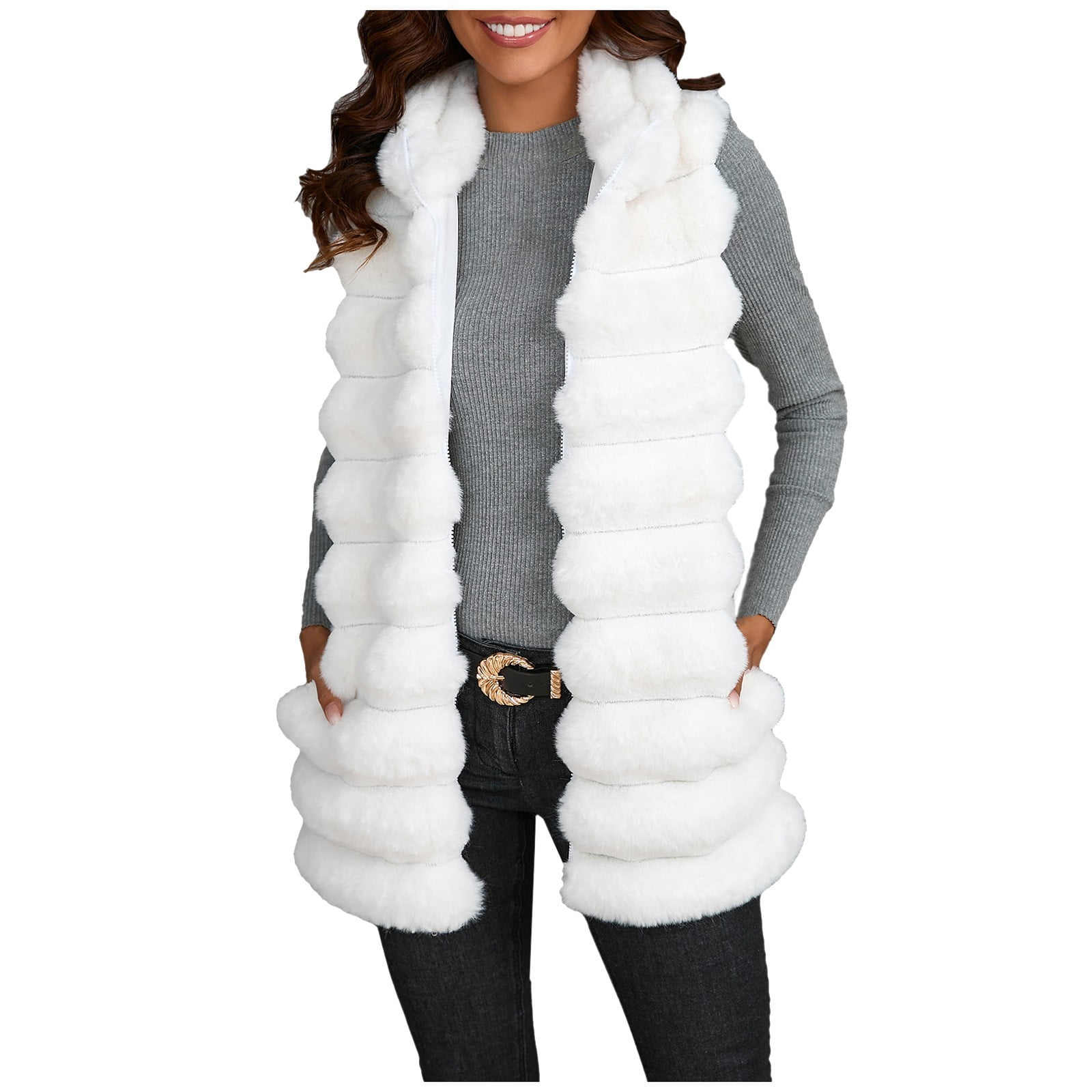 AOMPMSDX Women's Fleece Jackets & Coats Women Plush Warm Sleeveless