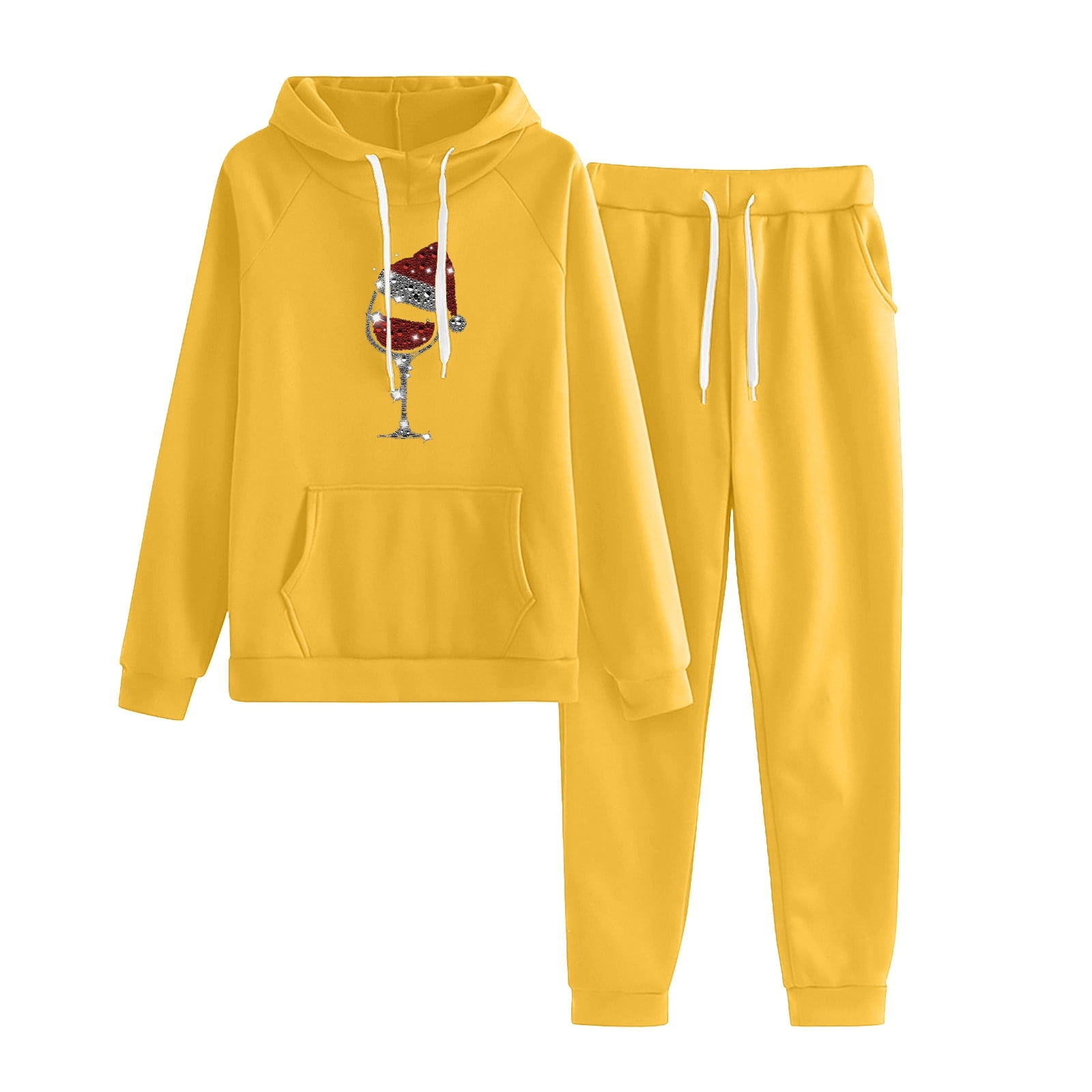 AOMPMSDX Women's Ladies Christmas Casual Set With Glass Print Hoodie