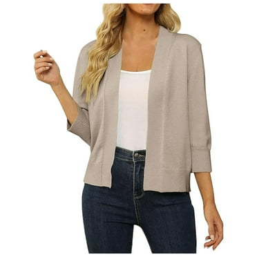 AOMPMSDX Women's Lightweight Lace Crochet Bolero Cardigan 3/4 Sleeve Knit Shawl Top Comfy Trendy Sweaters Outerwear Coats Comfy Trendy Winter Tops Outerwear Coats M Light Gray