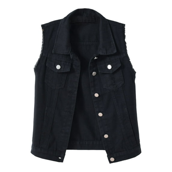 AOMPMSDX Women's Outerwear Vests Top Loose Solid Shirt Denim Jacket Sleeveless Denim Vest Women's Color Women's Denim Vest Top XXXXXL Black