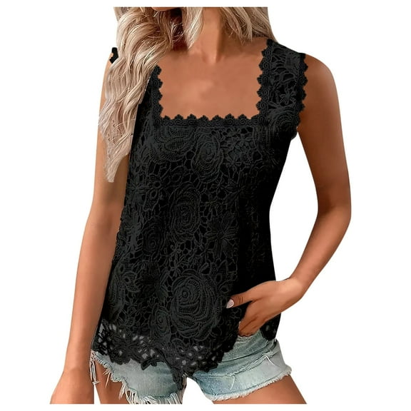 AOMPMSDX Women's Outerwear Vests Women's Summer Vest Elegant Floral Lace Square Neck Camisole Fall Outfits Fashion Clothes Tops Jacket Coats XL Black
